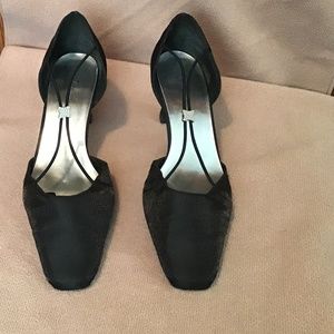 Jessica Dress shoe sparkly satin fabric with elastic straps & bead accent- 8 1/2